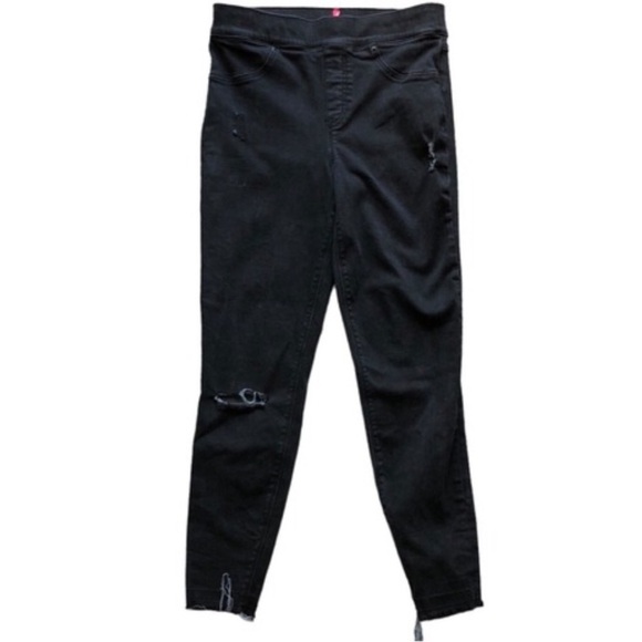 Spanx Jeans Distressed Pull On Stretch Skinny Black Size Medium - Picture 12 of 12